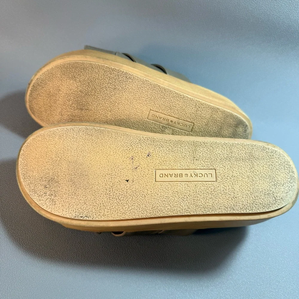 Lucky Brand Dikona Beige Woven Leather and Elastic Strap Platform Sandals